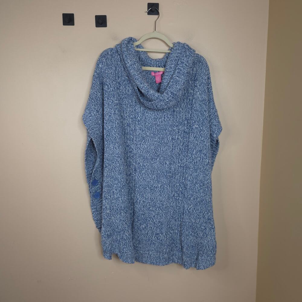 Woman Within Marled Knit Cowl Neck Poncho in Blue Size 4X